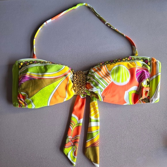 Trina Turk Lavascape Tangerine Bandeau Swimwear Bikini Top Size 8 - Picture 1 of 8